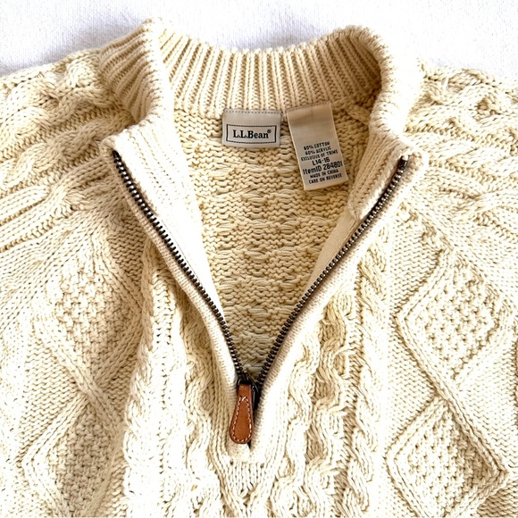 LL BEAN 1/4 ZIP CABLE KNIT COZY COMFY SWEATER IN CREAM. 14/16 Y. Women Sz S 4/6 - Picture 6 of 10